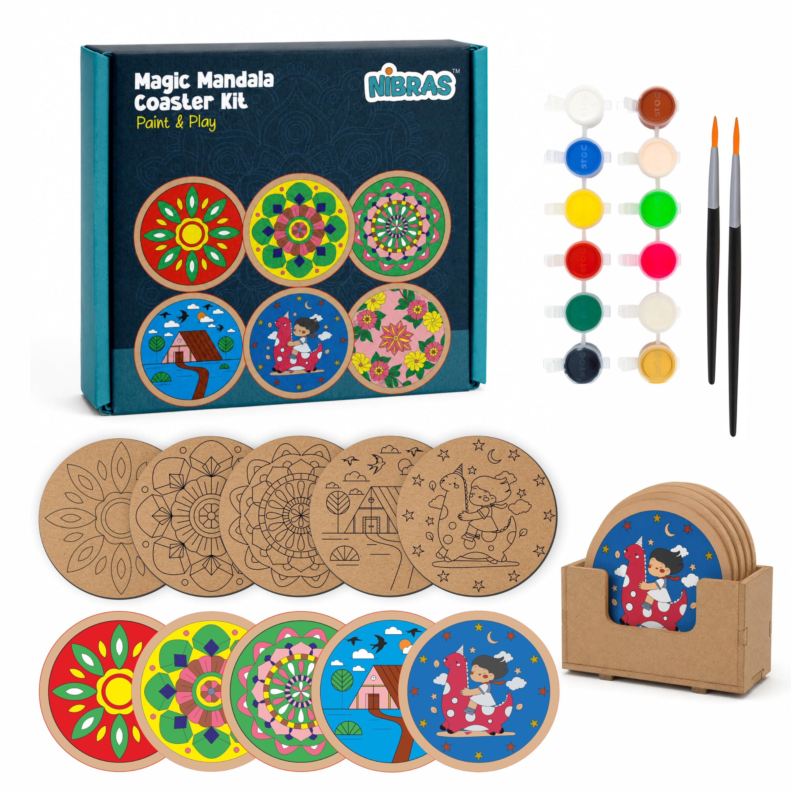 neru design works コースターとステッカーセット Nibras Mandala Art Kit for Kids & Adults | DIY Mandala Painting